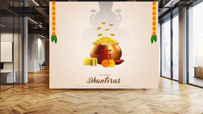 Happy Dhanteras Greeting Card and Post background. Celebration of ganpati and laxmi puja vector illustration. Wall mural