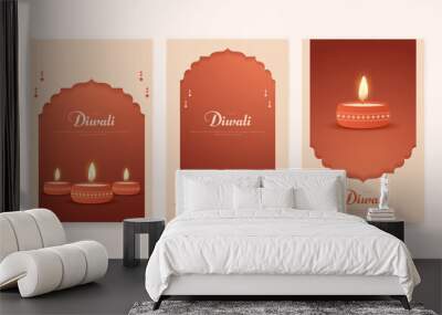 Happy Diwali minimal greeting card post set Celebration Background. Festival of Lights Greeting Card Post Template Vector Illustration Wall mural