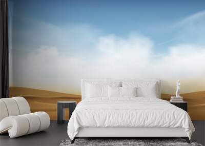 Blue sky with fluffy clouds and beach sand in hot sunny day Summeror Spring,Vector illustration panoramic Minimal cartoon beautiful nature Desert landscape sand dunes with Sunlight in morning Wall mural