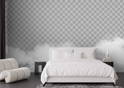 Fluffy white cloud sky isolated on transparent background for backdrop template decoration or web banner covering, Vector illustration elements of Natural soft cloudscape of smoke or thunder storm Wall mural