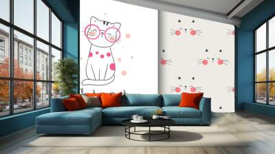 Greeting card and print pattern cut cat for fabric textiles kids. Wall mural