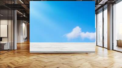 Marble top table with fluffy cloud on Blue sky background,Backdrop background Horizon banner Nature Glossy Marble shelf over beautiful nature Skyline for Spring,Summer product display presentation Wall mural