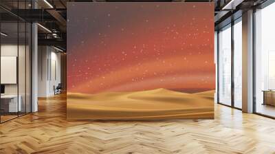 Milky Way and Orange light on desert sand dunes,Night colourful landscape with Starry sky,Beautiful Universe with Space background of galaxy.Vector banner Star field in night sky for travel background Wall mural