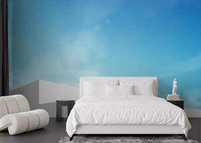 Sky blue,Cloud background,Platform 3d White Display Podium Step for Summer Cosmetic Product Present,Vector minimal backdrop scene grey architecture,Horizon Design banner for Spring Wall mural