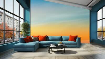 Sky Blue with cloud background,Vector Horizon beach sunset with yellow,pink,orange,red in Spring,Panorama beautiful Nature morning sunrise sky in Summer,Banner Romantic Sky landscape background. Wall mural