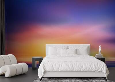 Sunset Blue,Purple Sky Background,Dramatic Sunrise with Cloud in Orange,Yellow Color in Summer,Vector Horizon Evening twilight dusk sky after sun dawn in Winter,Beautiful nature landscape by sea beach Wall mural