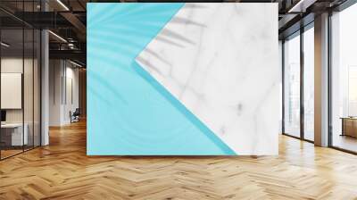 Swimming pool top view background with palm leaves shadow on marble table top and blue water ring waves,Backdrop banner of Summer tropical background for cosmetics product placement podium mockup Wall mural