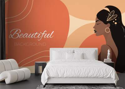 Beautiful black woman. African boho woman portrait with jewelry.  social media banner vector flat Wall mural