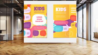 Cute creative kids multi colored cover design for advertising brochure with children pattern and abstract shapes. Corporate trifold brochure layout. Vector design Wall mural