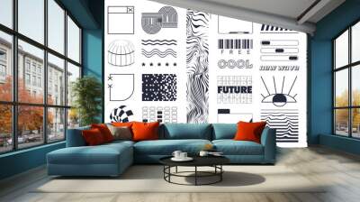 Abstract shapes in trendy y2k style. Geometric elements with futuristic shapes, frames and backgrounds for websites, flyers, posters, etc. Wall mural