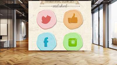 Set of hand-made social network icons in vintage style.  Wall mural