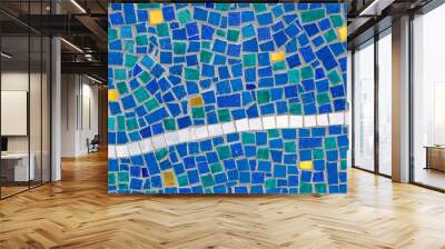 Detail of bright blue ceramic mosaics, London Wall mural