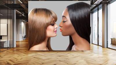 black and caucasian beauties with straight hair Wall mural