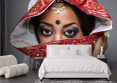 Exotic Indian bride dressed up for wedding Wall mural