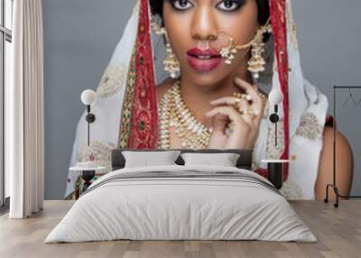 Indian woman in traditional clothing with bridal makeup Wall mural