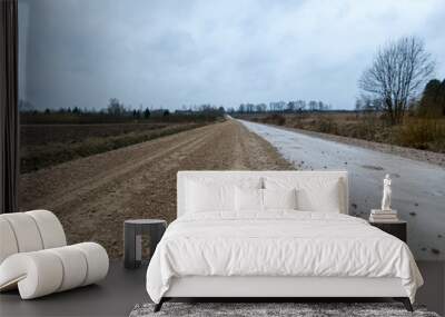 spring landscape with dirty and wet dirt road Wall mural