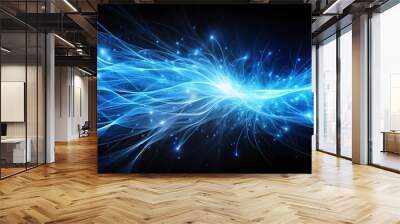 Blue wisps of light on a black background Wall mural