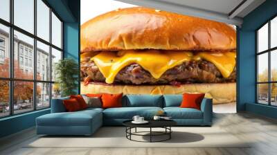 burger beef meat with melted cheese isolated on white background Silhouette Wall mural