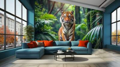 Majestic tiger in a lush forest environment Wall mural