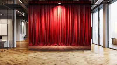 Minimalist panorama red curtains in theater with spotlight Wall mural