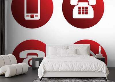 Vector icon set: red phone icons - mobile phone, handset, two types of traditional phone	 Wall mural