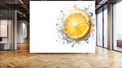 Lemon in water with splashes on a white background. Space for text. Wall mural