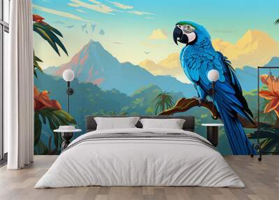 parrot in the jungle blue bird Wall mural