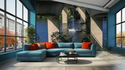 sailboat between two bridges Wall mural