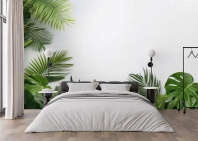 Background of tropical green leaves. Banner layout for a text field. the concept of recreation and travel. Background with tropical green leaves of monstera.. generative ai Wall mural