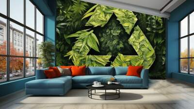 Recycling symbol made with leaves, to save the planet while taking care of the environment. Wall mural