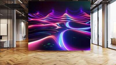 Sound neon wave illustration , neon waves, sound vibrations, neon color. generative ai Wall mural