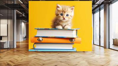 The concept of education and reading - a group of books with a cute kitten. celebrating a new school year. back-to-school. generative ai Wall mural