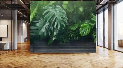 Tropical green leaf. Layout of the banner for text field. Isolated on a white background. concept of relaxation and travel. generative ai Wall mural