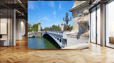 Alexandre III bridge in a sunny summer day, blue sky in Paris, France Wall mural