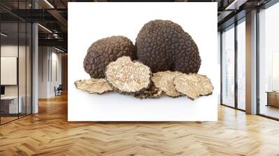 Black truffles group and slices isolated on white, clipping path Wall mural