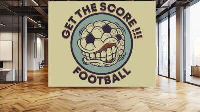 cartoon emblem of grinning soccer ball with retro style Wall mural