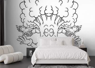 Coloring illustration of cartoon meditating tree mascot Wall mural