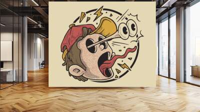 retro cartoon emblem of shocked head  Wall mural