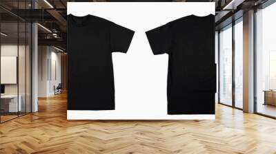 Blank T Shirt color black template front and back view on white background. blank t shirt template.  black tshirt set isolated,mock up. Wall mural