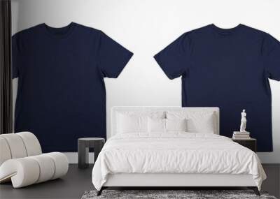 Blank T Shirt color navy blue template front and back view on white background. blank t shirt template.  navy blue tshirt set isolated,mock up. Wall mural