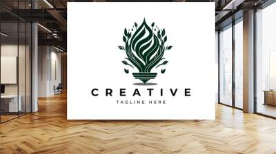 creative Green bulb lamp logo icon and business card design . lamp Logo Design Colorful . Idea creative light bulb logo . Bulb digital logo technology Idea Wall mural