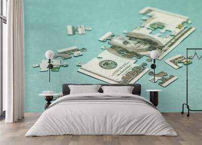 Finance concept. Image of Dollar bill puzzle Wall mural