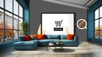 Hands holding tablet, online shop add to cart button Wall mural