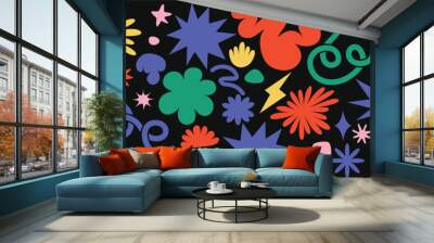 abstract shapes sticker pack. Flower and cloud shapes geometric abstract sticker pack. in trendy retro 90s 00s cartoon style. Wall mural