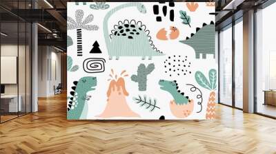 Childish seamless dino pattern. vector illustration Wall mural