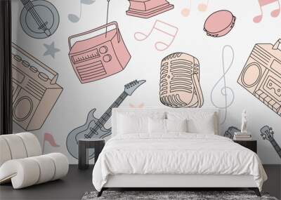 Colorful seamless pattern of musical instruments in a flat style Wall mural