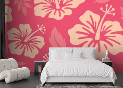 Hibiscus flower with tropical leaf seamless pattern Wall mural