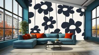 Monochrome black and white flower seamless pattern. Wall mural