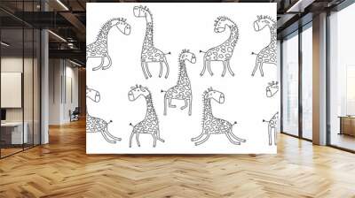 Set of cute cartoon giraffe doodles. Wall mural