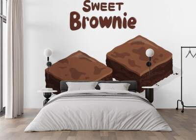 vector chocolate brownies isolated on white background. two brownie cake pieces as homemade dessert food Wall mural